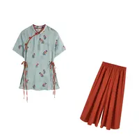 橘子-蓝色上衣+红色裙裤两件套ZL107546套装夏季