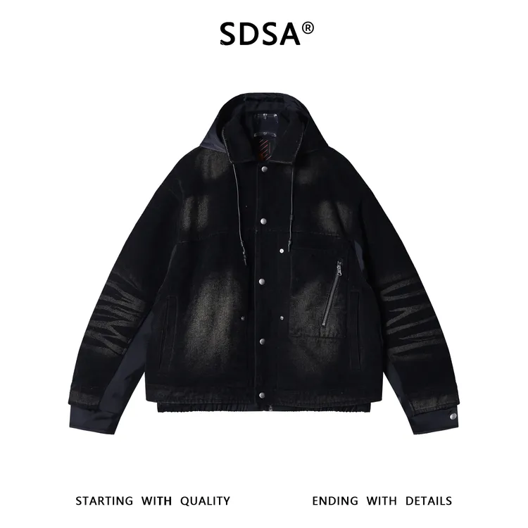 SDSA男士秋冬新款痞帅男装韩版重工连帽羽绒服外套拼接设计百搭