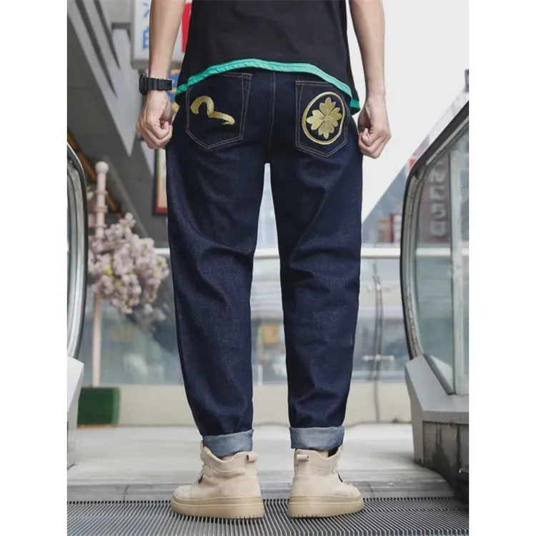 春秋爆款牛仔裤男女宽松刺绣福神牛仔裤新款休闲直筒大码牛仔裤潮