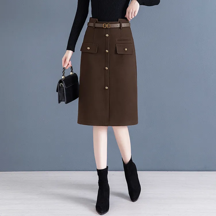 拉夏贝尔韩版设计感半身裙女秋冬2025新款高腰开叉宽松休闲直筒裙