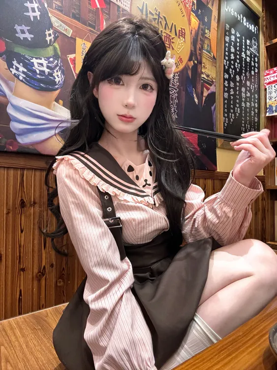 可可奶咖  猫爪海军领衬衣+背带掐腰花苞裙套装