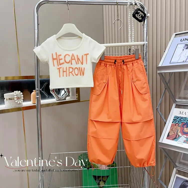 女童夏季套装2025新款网红字母短袖工装裤洋气亲子两件套时髦夏装