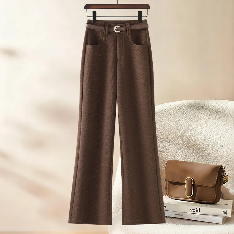 羊毛窄版直筒微喇裤女秋冬2025新款设计感高腰宽松显瘦垂感微喇裤