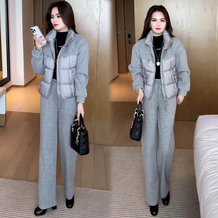 拉夏贝尔时尚套装2025冬季新款时髦洋气短款外套阔腿裤两件套