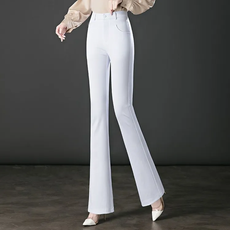白色裤子女士喇叭裤2025春秋新款高腰大码修身显瘦弹力百搭微喇裤