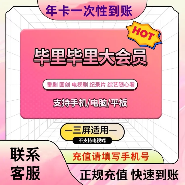 b站毕里毕里/大会员bilibili年手机端【手机号充值】