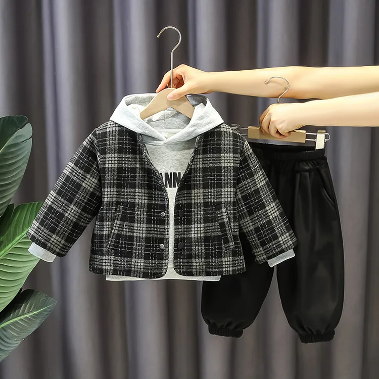 童装男童秋冬装套装儿童洋气炸街三件套宝宝冬季加绒加厚连帽卫衣