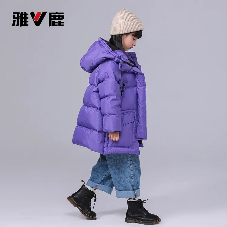 ZZ雅鹿儿童极寒款加厚羽绒服男女童中长款连帽中大童外套秋冬防风