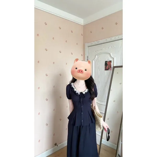 法式蕾丝花边短袖连衣裙子女夏季赫本风巨好看的减龄半身裙两件套
