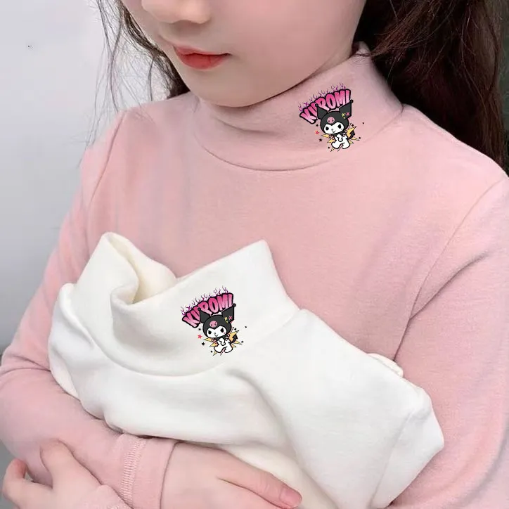 德绒保暖打底衫女童秋冬季新款半高领卡通印花内搭甜美宝宝上衣