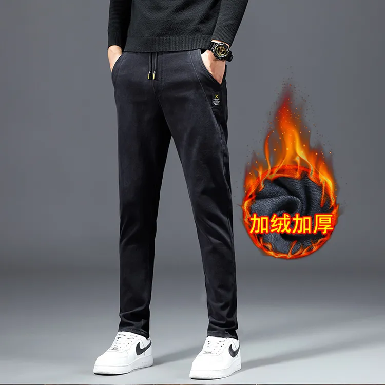 修身保暖长裤男款冬季加绒牛仔裤弹力百搭秋冬微弹小直筒