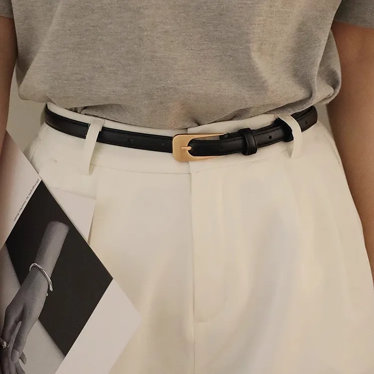 细腰带女士棕色小皮带复古黑色配牛仔裤裙子装饰裤带百搭夏季细窄