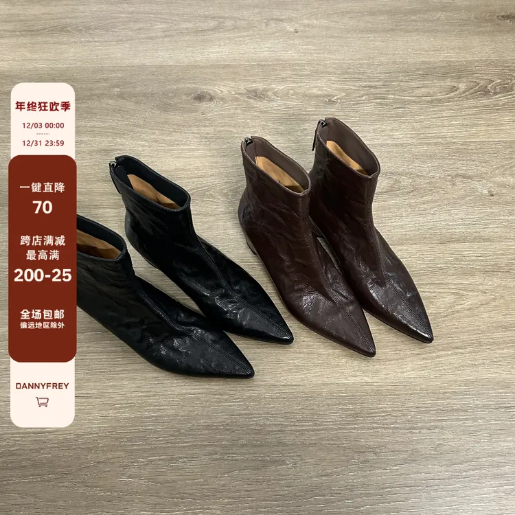 Dannyfrey法式尖头内增高女头层·羊皮百搭踝靴瘦瘦切尔西靴6.5CM