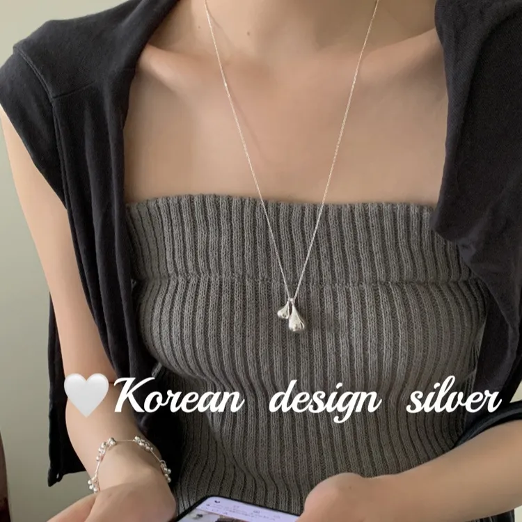 吊坠925银玻璃 lulu韩版日系ins风设计饰品S925银 大小水滴项链个