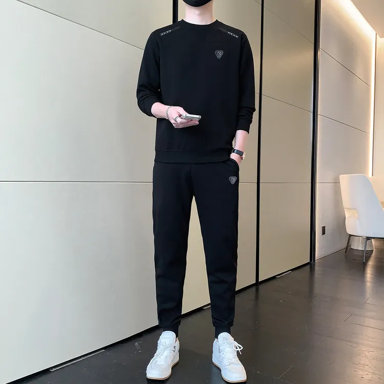 男装春秋季卫衣时尚长袖套装休闲百搭男士潮流圆领修身帅气