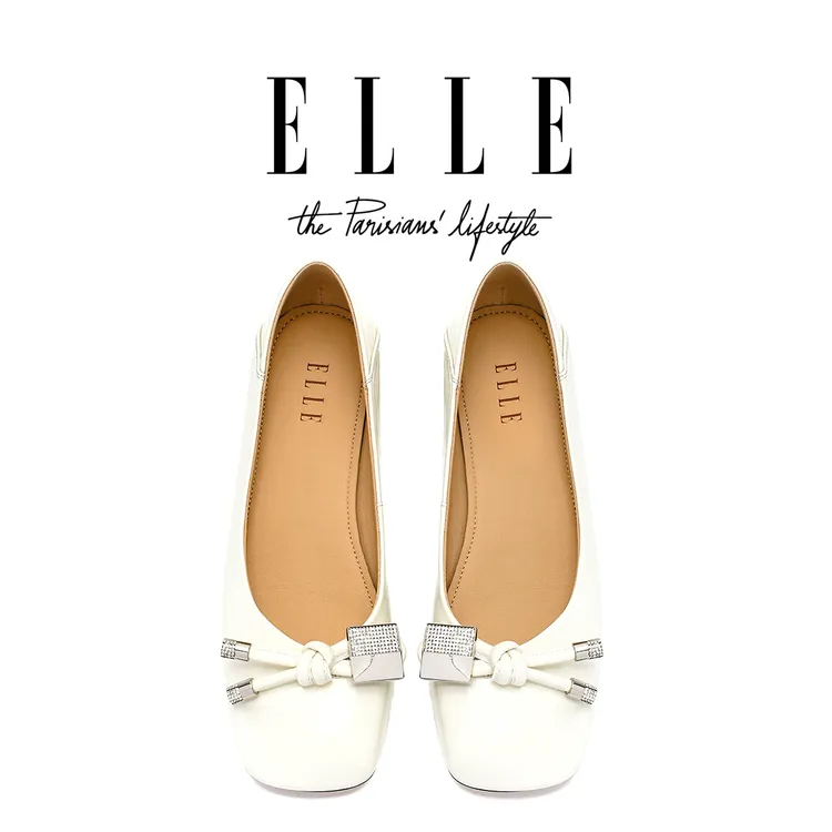 ELLE法式方头蝴蝶结浅口单鞋配裙子真皮一脚蹬平底鞋晚晚风仙女鞋