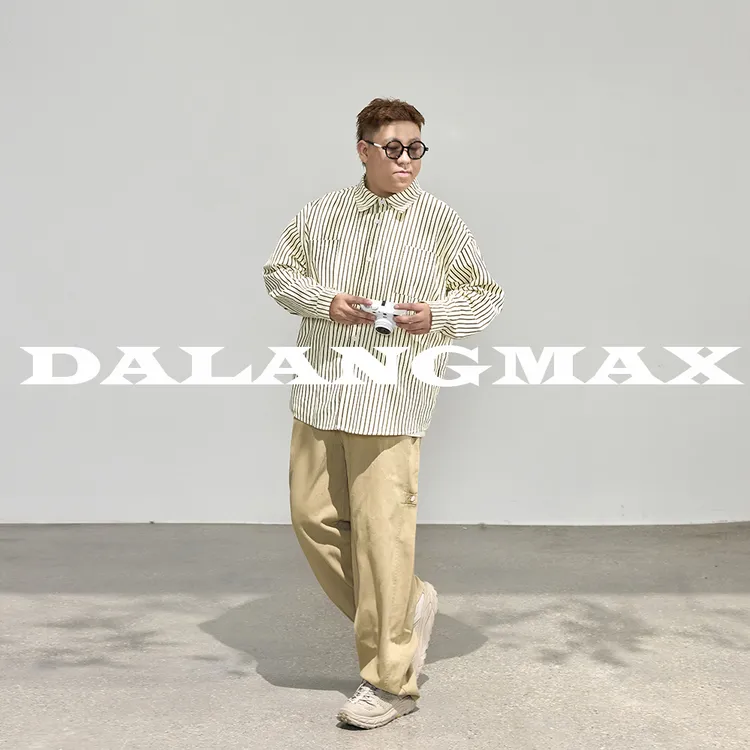 陈达浪不太胖大码男装秋季新款条港风潮流百搭纹撞色衬衫潮男外套