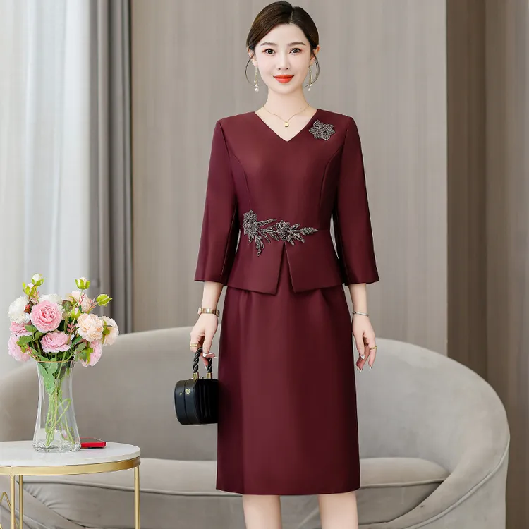 高端长袖连衣裙女2025春秋冬旗袍秋婚礼妈妈婚宴礼服喜婆婆装敬酒