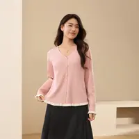 【秋日私语】纤莉秀大码女装流光风法式木耳设计感V领针织衫QK3781