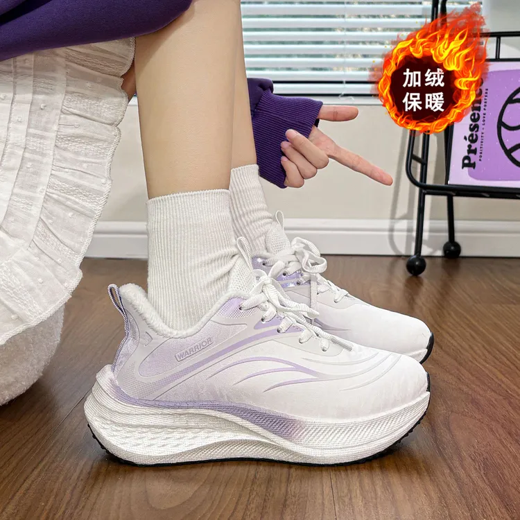 回力女鞋皮面加绒碳板跑鞋爆米花减震透气跑步学生健身运动鞋防水