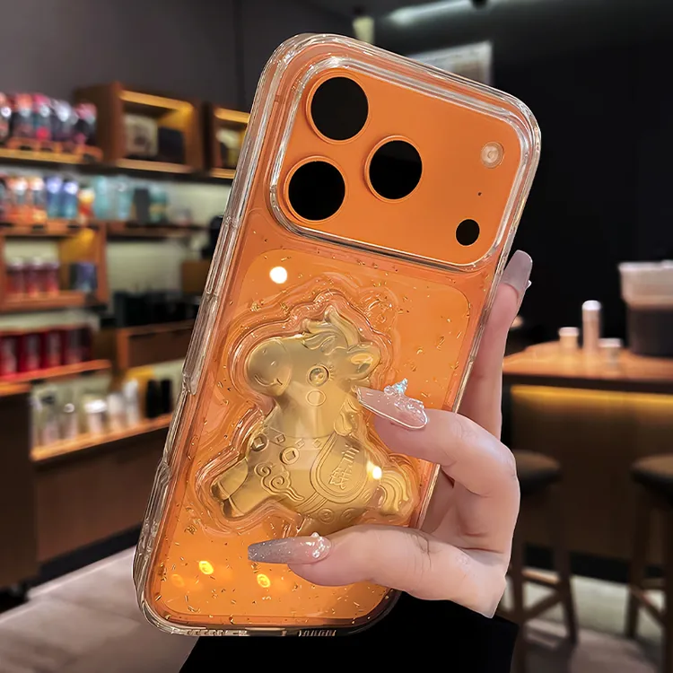 适用苹果17promax手机壳金箔马年iPhone16Pro新款15/14透明13女12