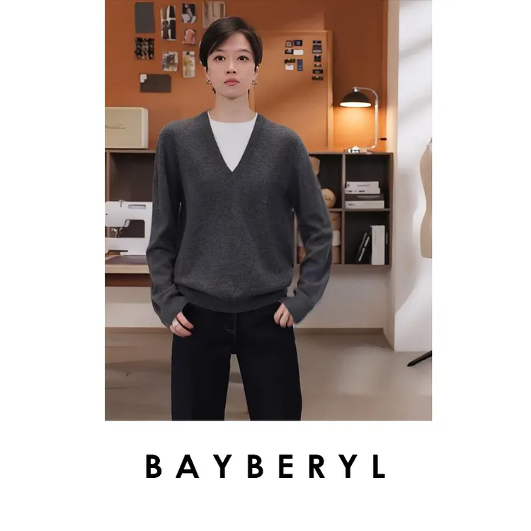 BAYBERYL老贝假两件拼色通勤百搭圆领秋羊绒针织衫ZZS5J0805-11/2