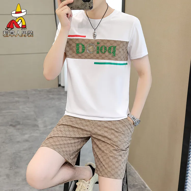 稻草人2025年新款男士夏季套装短袖圆领T恤潮流短裤帅气运动休闲