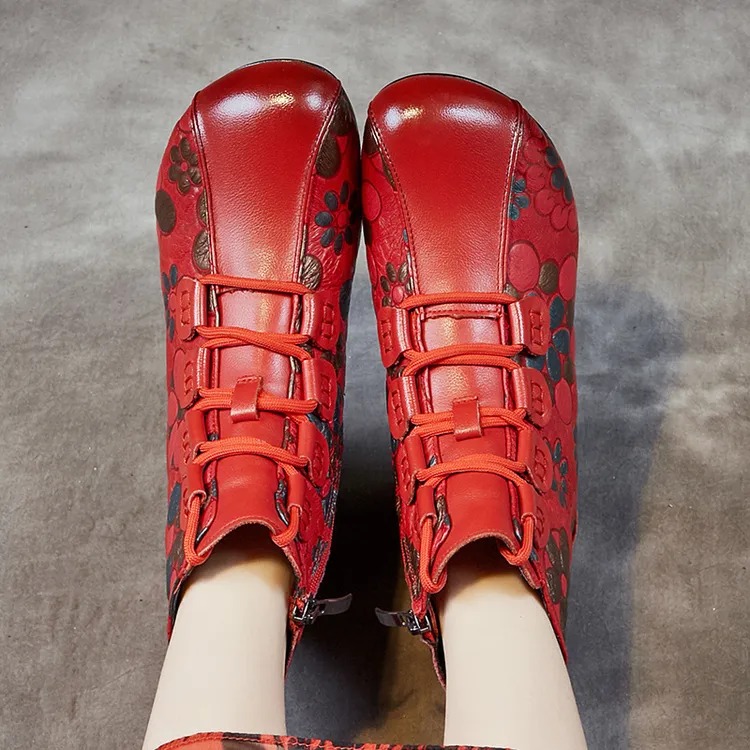 高端靴子女2025新款冬季加绒保暖中年短靴头层牛皮粗跟软底马丁靴