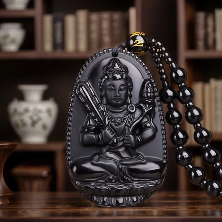 普陀山黑曜本命吊坠12生肖守护项链天然男女款毛衣链情侣饰品商品图