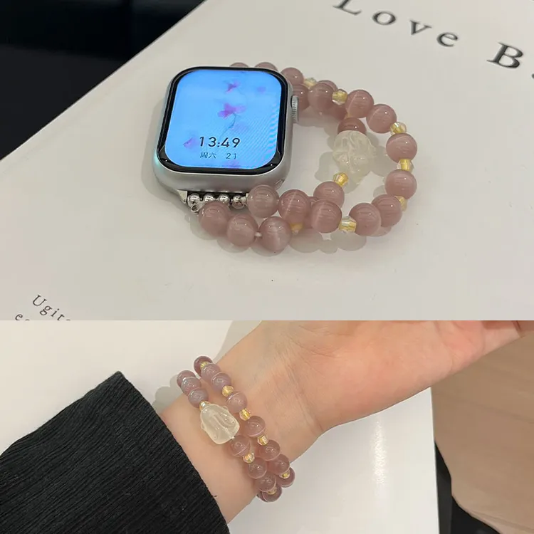 适用苹果手表iwatch10表带弹力猫眼石新款国紫色丁香Applewatch98