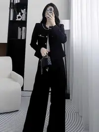 0257穿搭高级感西服上衣套装女新款时髦洋气宽松阔腿裤两件套