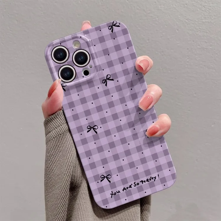 菲林软壳防摔格纹蝴蝶结适用苹果16华为reno13小米15vivox200 1加