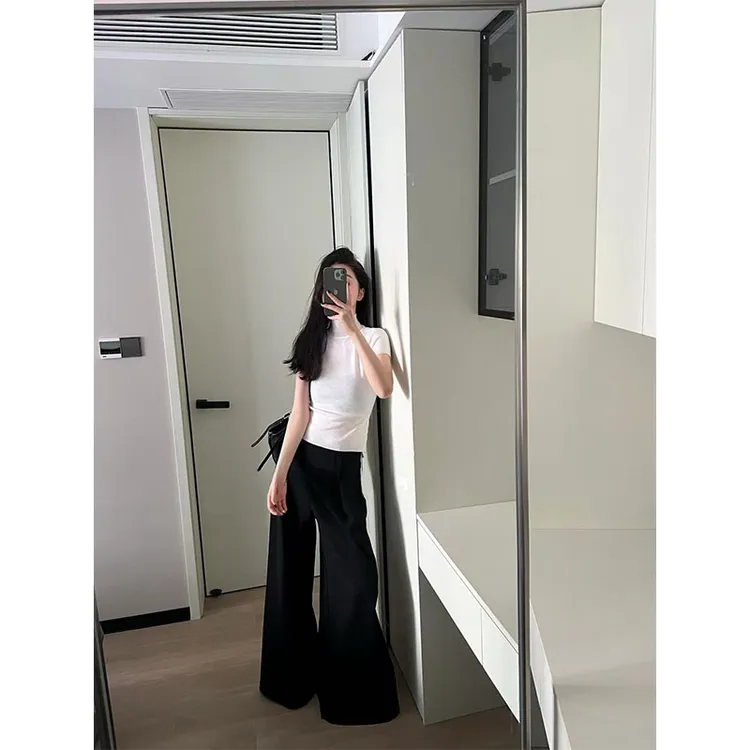 2025早秋季新款修身显瘦美式辣妹风露背上衣休闲简约宽松阔腿长裤