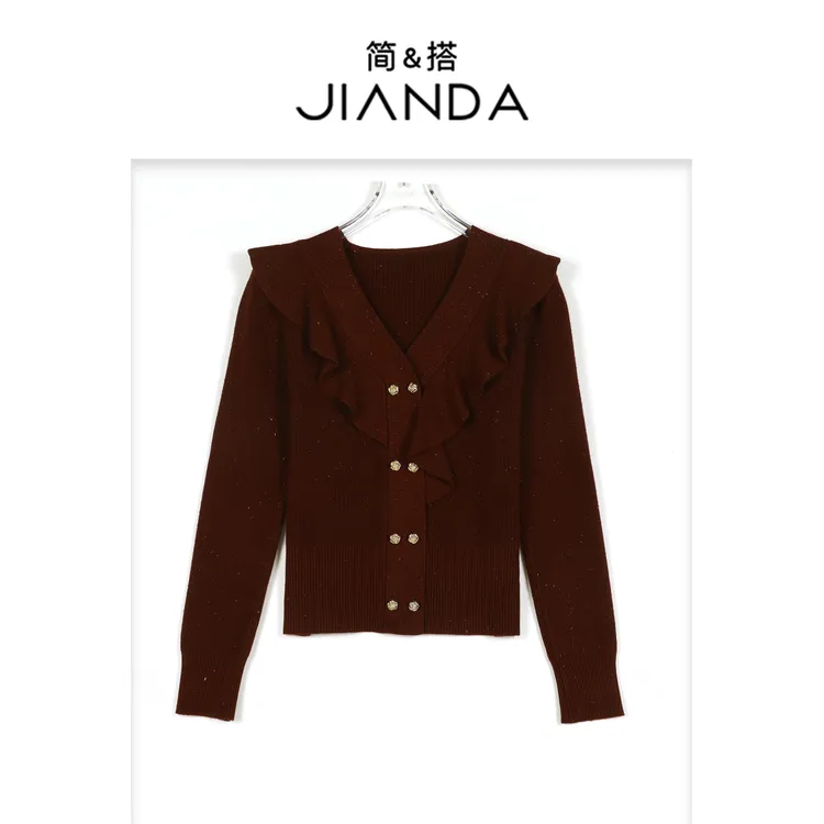 简&搭【千屿Sheila】加厚加厚！！双排扣荷叶边毛衣253-MY/0912-2527