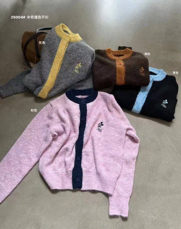 Hello（25004#）韩系复古撞色刺绣米奇圆领毛衣kc