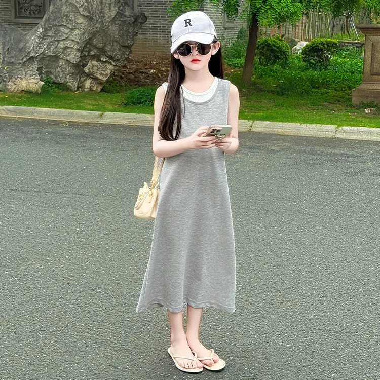 女童连衣裙夏2025新款女孩夏季洋气时髦儿童夏装休闲针织背心裙潮