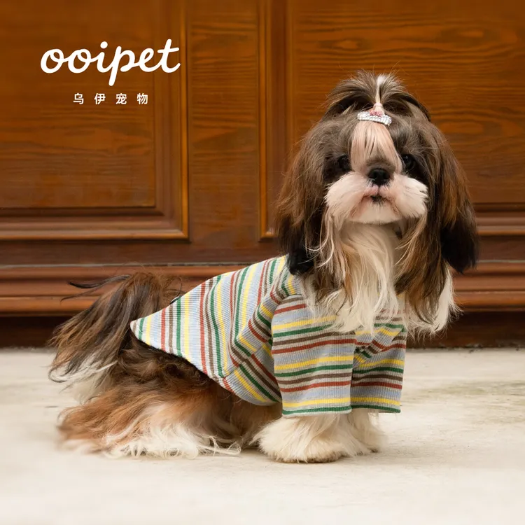 OOIPET秋冬款猫咪衣服狗狗宠物针织长领条纹打底衫比熊泰迪雪纳瑞