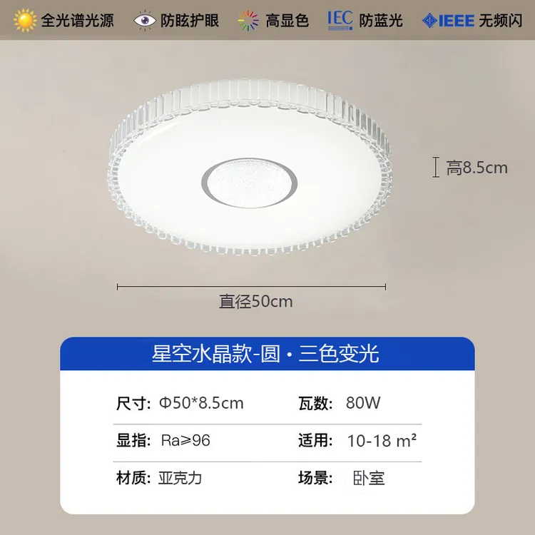 80W圆形时尚光源阳台家用吸顶灯高档简约轻奢创意大气房间客厅灯