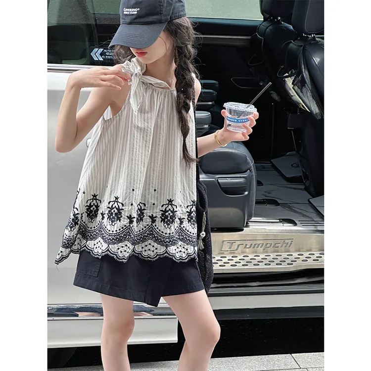 K29210重工绣花女童背心夏装儿童无袖上衣2025新款女大童休闲衣服