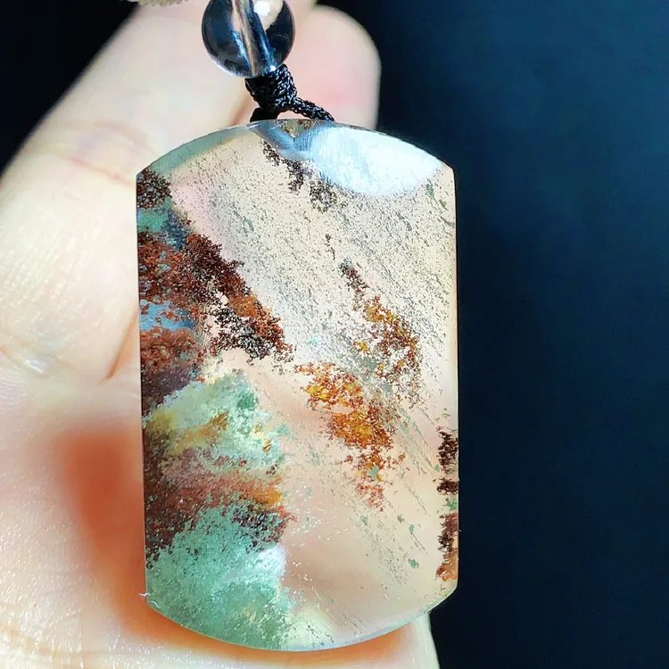 东海水晶天然四季彩幽灵水晶吊坠无事牌千层彩幽灵纯天然100%真品