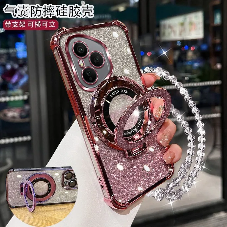 气囊防摔荣耀400PRO手机壳高级感女新款全包镜头闪粉支架软壳可爱