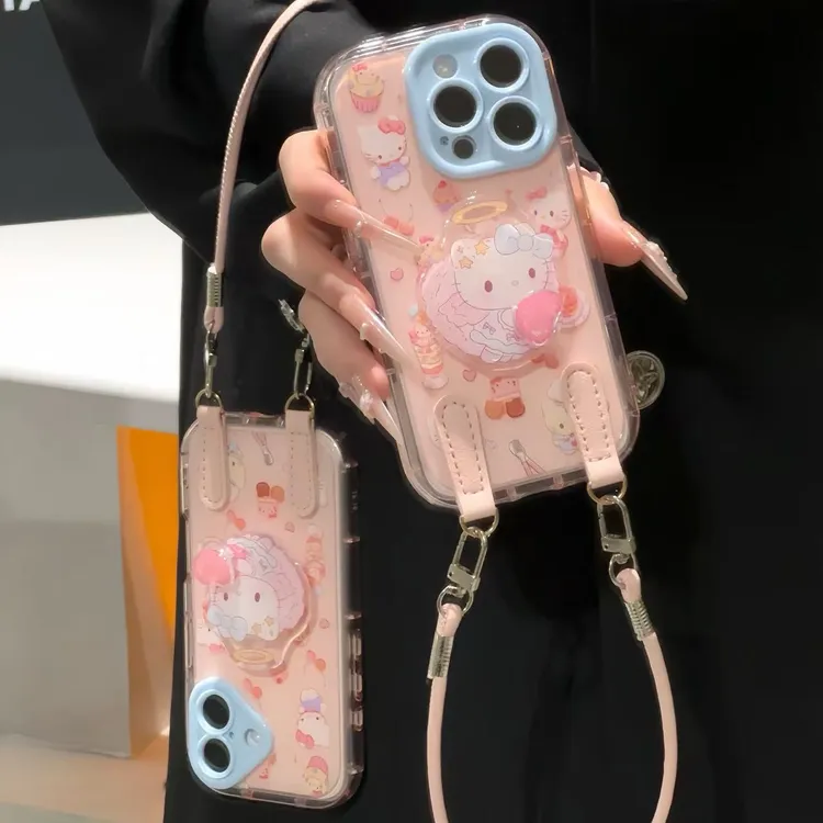 天使KT猫支架挂绳适用苹果17手机壳iphone16华为70vivo小米14oppo