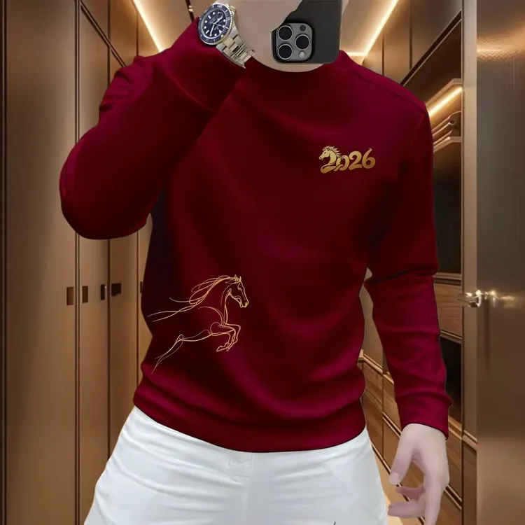 秋冬季男士长袖卫衣休闲时尚新款百搭圆领印花加绒加厚套头上衣马