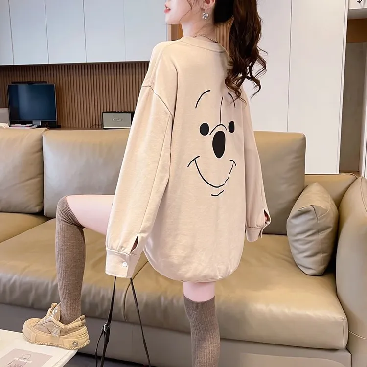 秋季新款长袖套头T恤女笑脸印花时尚百搭宽松韩版打底衫内搭上衣