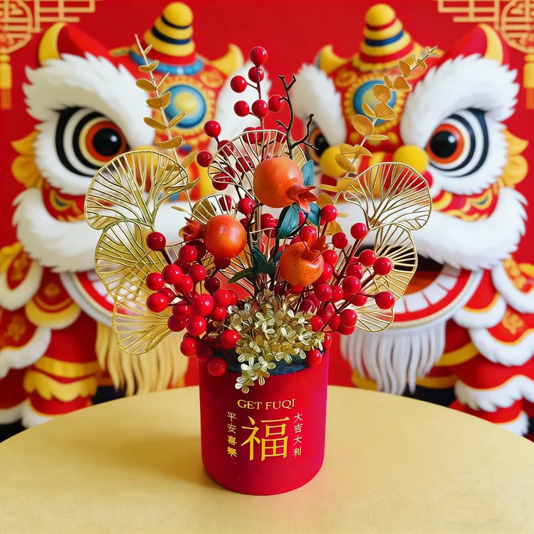 仿真花发财果年宵花榴下福禄款高档创意福桶结婚订婚乔迁之喜摆件