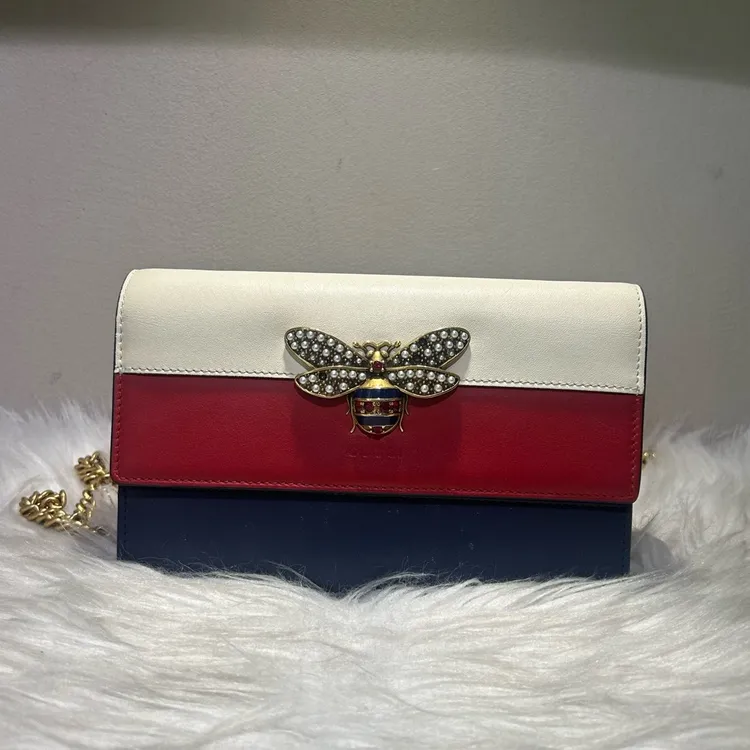 95新 GUCCI/古驰 珍珠小蜜蜂单肩，底长：20