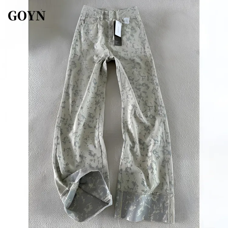 GOYN秋季时尚爆款男装休闲百搭美式复古透气男士扎染印花牛仔长裤