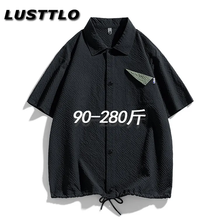 衬衫男款痞帅潮牌休闲加肥加大宽松男士衬衣大码男装夏季薄款百搭