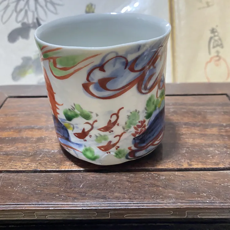 日展人气作者新山光哉纯手捏胎写意手绘主人杯茶杯品茗杯茶具陶瓷