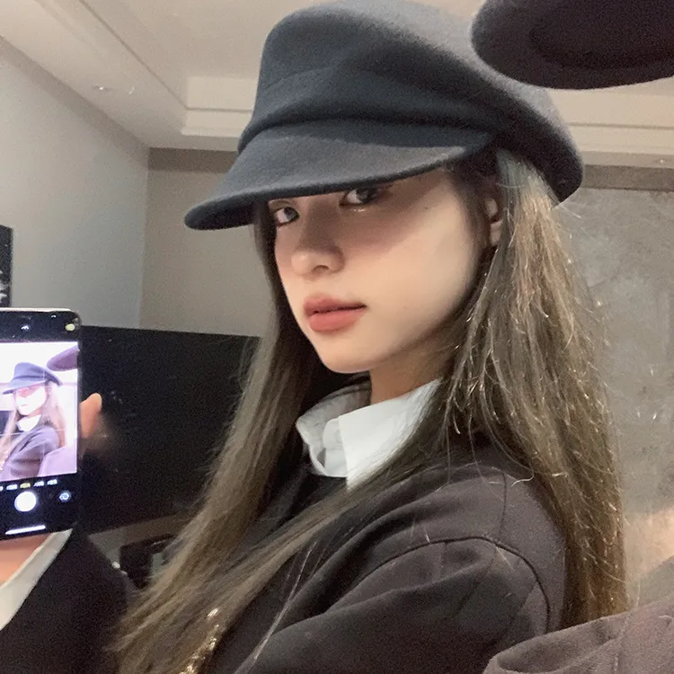 fever同款~长檐贝雷帽女秋冬贵气千金帽马术帽羊毡帽报童帽礼帽
